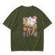 Olive Green T-Shirt With Surreal Mushroom And Vegetable Graphic Print