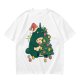 Olive Green T-Shirt With Christmas Totoro Decorating Tree Print