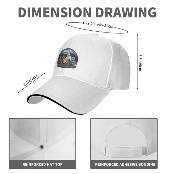 Black baseball cap with cryptid alien campfire graphic design