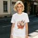 Olive T-Shirt With Cute Cat Ramen Bowl Graphic Print