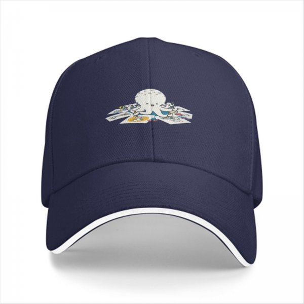 Black baseball cap with cute octopus holding colorful cards print