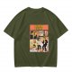 Olive green t-shirt with Yellow Fiction Simpson-style Pulp Fiction dance print