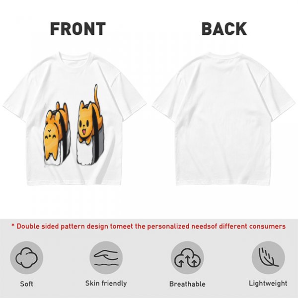 Olive T-shirt with cute sushi cat graphic print