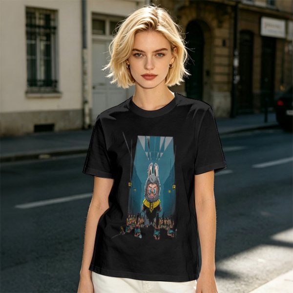 Olive Green T-Shirt With Cartoon Rabbit Character Graphic