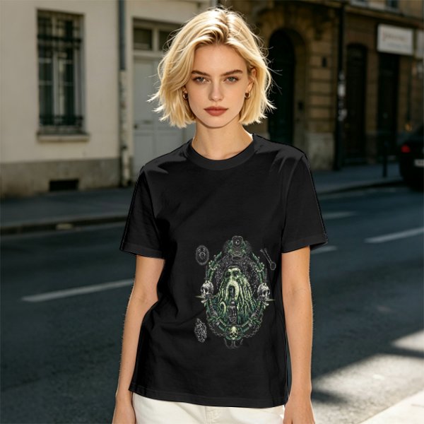 Olive Green T-Shirt with Octopus Skull Pirate Art Print