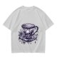 Olive T-shirt with Gothic Skull Teacup and Roses Print