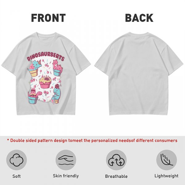 Olive T-Shirt With Cute Dinosaur Ice Cream Graphic Print