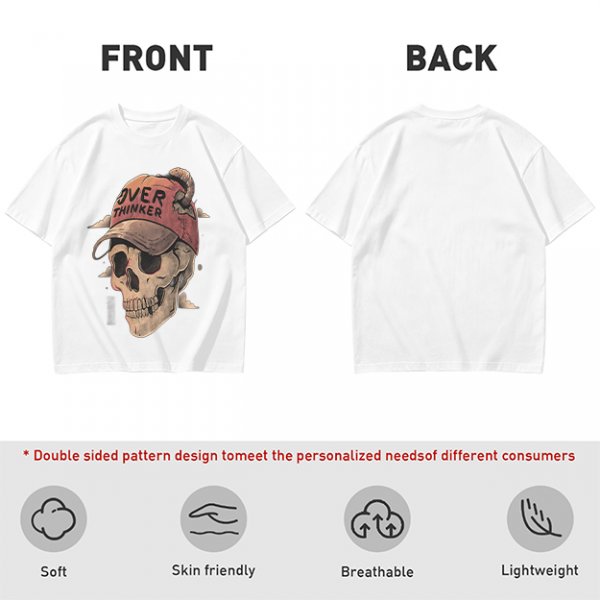 OVER THINKER Skull Graphic Olive T-Shirt