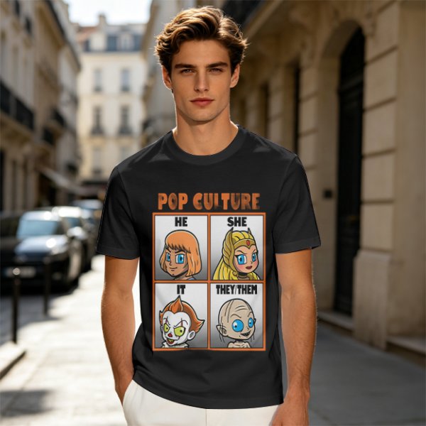 Pop Culture Pronoun Guide Chibi Character Graphic T-Shirt