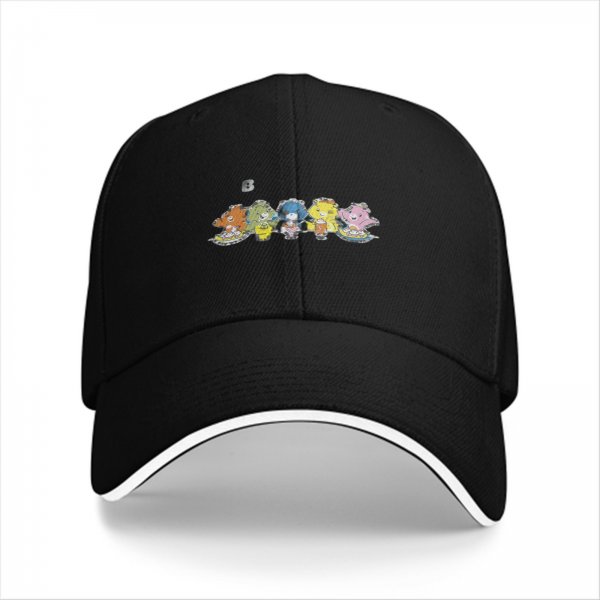 Black Baseball Cap With Colorful Cartoon Character Group Print