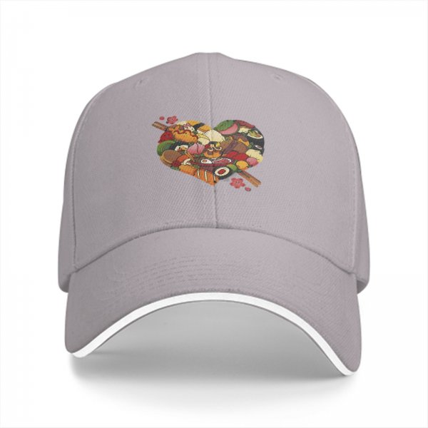 Black baseball cap with heart shaped food print design