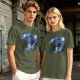 Olive T-Shirt with Starry Night Style Cat Graphic Print
