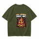 Olive t-shirt with angry boxing pizza slice graphic and 'You Wanna Pizza Me?' text