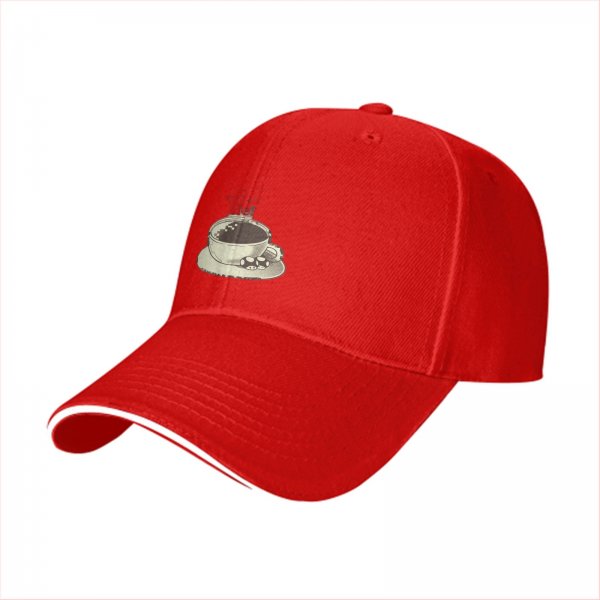 Black Baseball Cap With Coffee Cup And Cookies Graphic