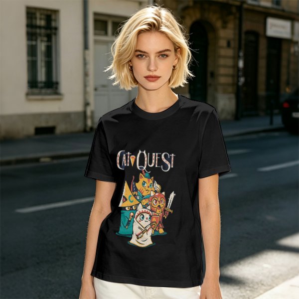 Cat Quest Themed T-Shirt With Fantasy Cat Warrior Characters