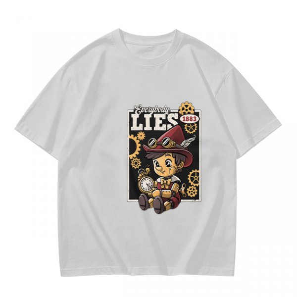 Olive t-shirt with steampunk Pinocchio 'Everybody Lies' graphic print