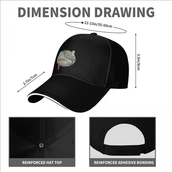 Black Baseball Cap with Traditional Landscape Art Print