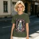 Olive T-Shirt with UFO Abducting Cat Over Burning City