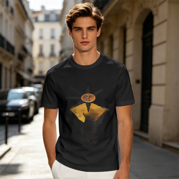 Olive Green T-Shirt With Sun And Dark Figure Graphic Print