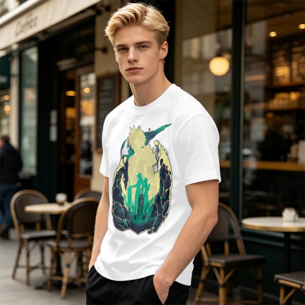 Anime Silhouette Graphic Olive Green Short Sleeve T-Shirt