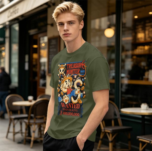 Treasure Hunter Wanted Cat Graphic T-Shirt Design