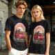 Olive T-Shirt With Red Convertible Car, Rainbow And People Graphic