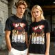 Olive T-Shirt With Anime Characters Crossing Burning Street Print