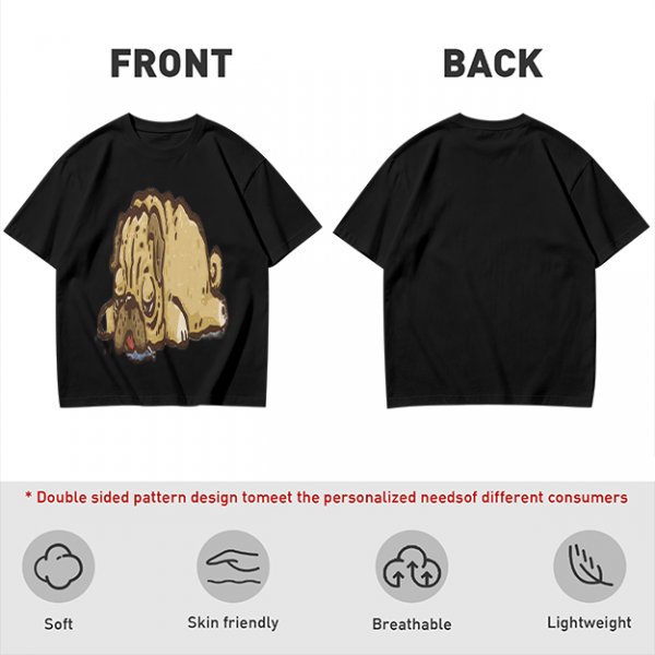 Olive Green T-Shirt With Cartoon Droopy Pug Graphic Print