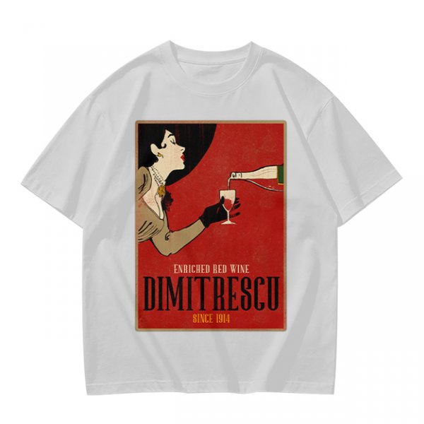 Olive t-shirt with vintage Dimitrescu red wine graphic print