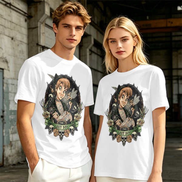 Olive T-Shirt with Dark Peter Pan and Tinker Bell 'Lost Boy' Graphic
