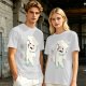 Olive T-Shirt With Angry Fluffy White Creature Swatting At Bee Print