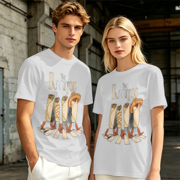 Olive T-Shirt With Walking Burritos Abbey Road Style Graphic
