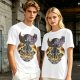 Olive T-shirt with dark fantasy winged warrior graphic print