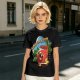 Olive green graphic t-shirt with caffeine team coffee cup and bean illustration