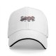 Black baseball cap with cartoon characters eating at table print
