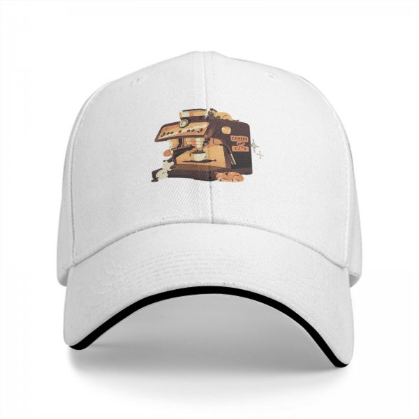 Black baseball cap with espresso machine and hamster graphic