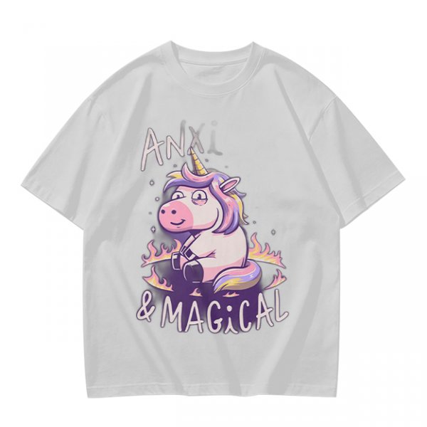 Anxious Magical Unicorn Graphic Olive T-Shirt