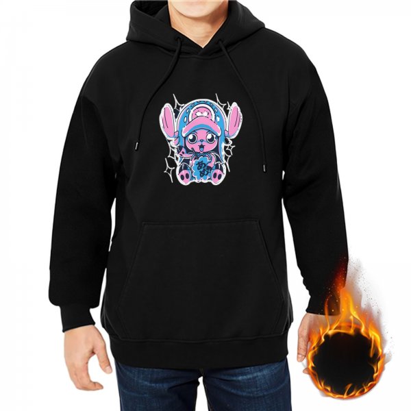 Black Hoodie With Cute Anime Character Graphic Print