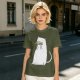 Olive T-Shirt With White Cat Playing Harmonica Graphic