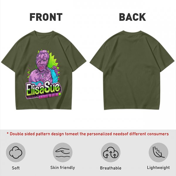 Olive Graphic T-Shirt With ElisaSue Artwork And Slogan