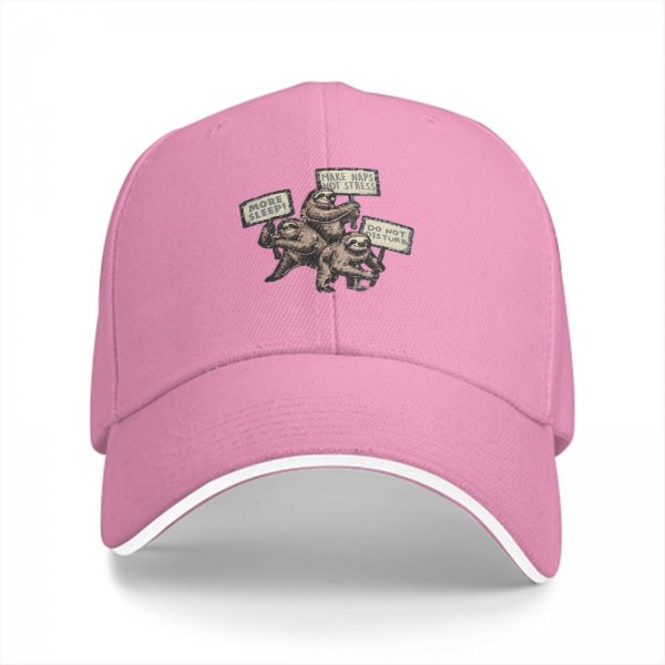 Black baseball cap with sloth nap and stress relief themed print