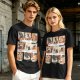 Olive T-Shirt with 9 Grid Cute Cat Illustrations Print