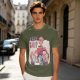 Olive T-Shirt with Friendship Themed Cartoon Crew Print