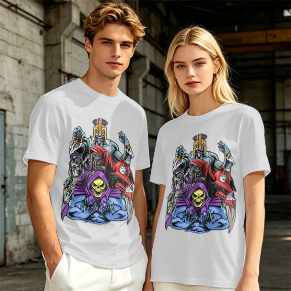 Olive T-shirt with Villainous Cartoon Character Group Print