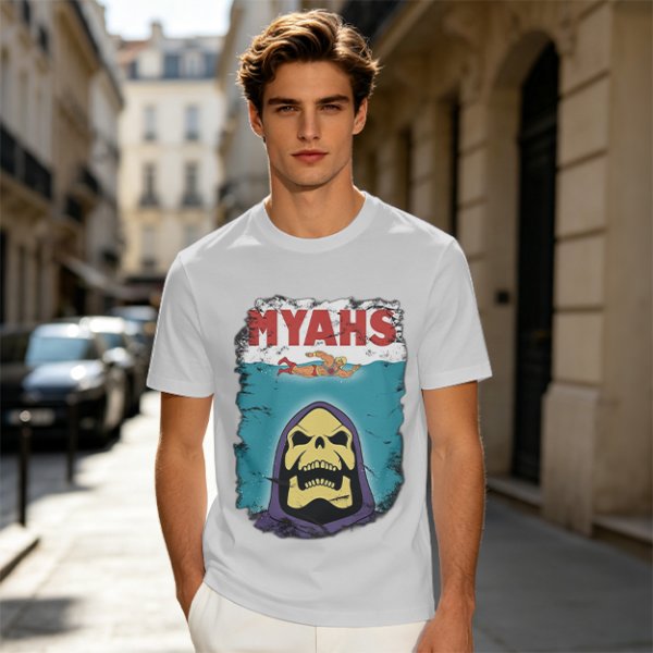 Olive Graphic T-Shirt with Skeletor Jaws Parody Art