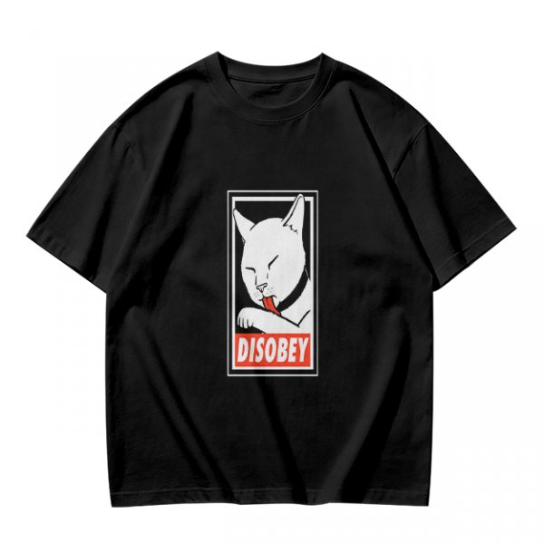 Olive T-shirt with Disobey Cat Grooming Graphic Print