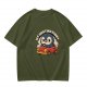 Olive T-Shirt With Cartoon Penguin Driving Car 'My Destination?' Print