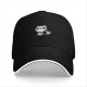 Black baseball cap with cute raccoon holding a coffee cup graphic