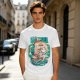 Olive T-Shirt with Cartoon Pirate Ship Blue Sea Cruise Print
