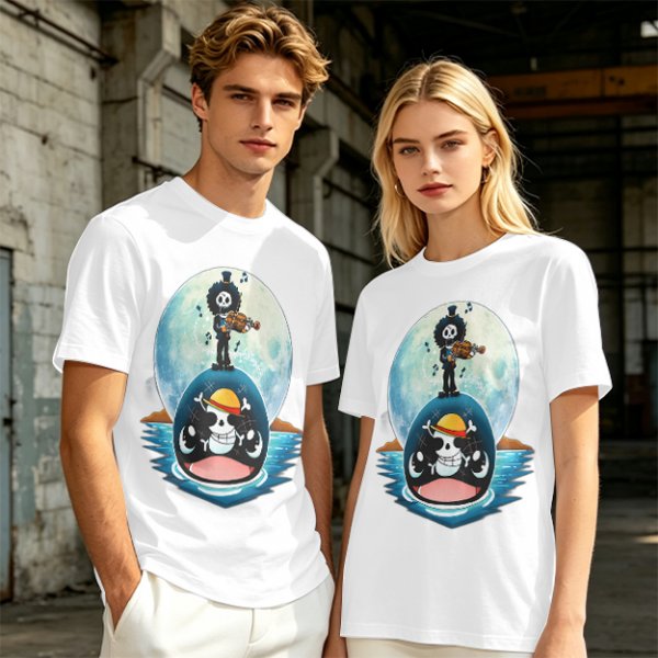 One Piece Brook Playing Violin on Laboon Whale Moon T-Shirt Print